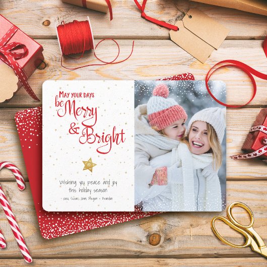 Fotodagen Be Merry Bright Gold Star Rustic Custom Feestdagenkaart
