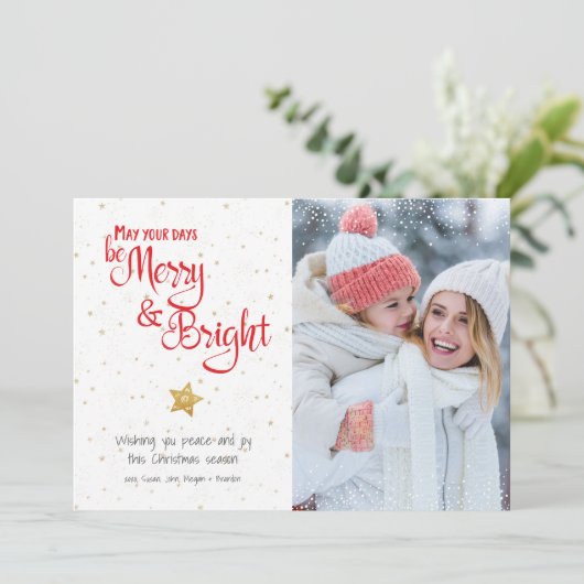 Fotodagen zijn vrolijk helder gouden ster script r feestdagenkaart (Staand voorkant)