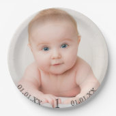 Fotodatum eerste verjaardag baby papieren bordje (Voorkant)