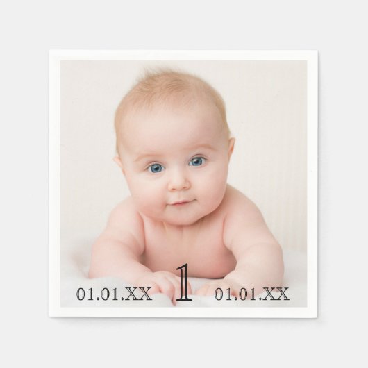 Fotodatum eerste verjaardag baby servet (Voorkant)