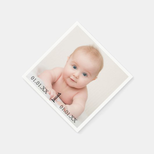Fotodatum eerste verjaardag baby servet (Hoek)