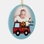 Fotodecoratie van brandweerwagen keramisch ornament (Rechts)