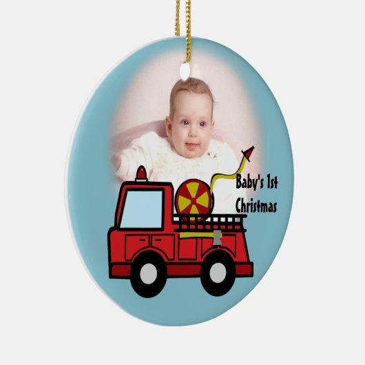 Fotodecoratie van brandweerwagen keramisch ornament (Rechts)