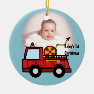 Fotodecoratie van brandweerwagen keramisch ornament