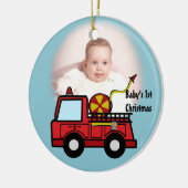 Fotodecoratie van brandweerwagen keramisch ornament (Links)