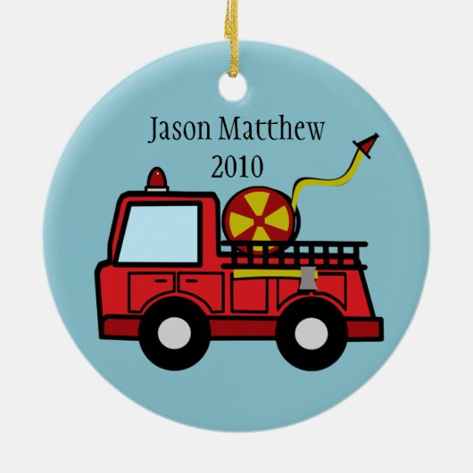 Fotodecoratie van brandweerwagen keramisch ornament (Achterkant)