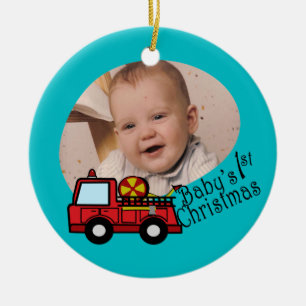 Fotodecoratie van brandweerwagen keramisch ornament