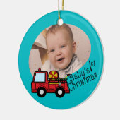 Fotodecoratie van brandweerwagen keramisch ornament (Links)