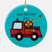 Fotodecoratie van brandweerwagen keramisch ornament (Achterkant)