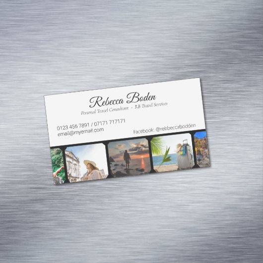 Fotodisplay ambachten, producten of reizen magnetisch visitekaartje (Voorbeeld)