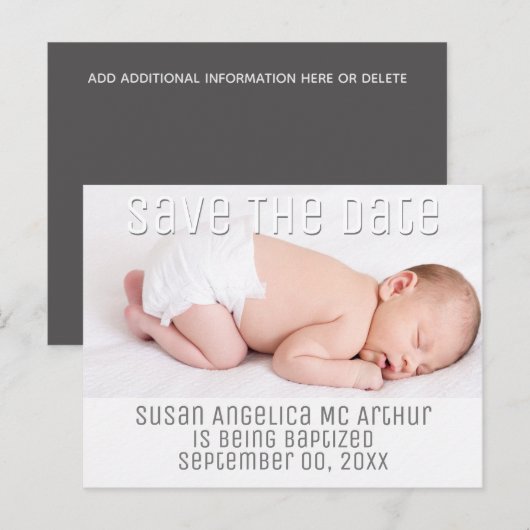 Fotodoop save the date baby minimalist aankondigingskaart (Voorkant / Achterkant)