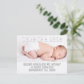 Fotodoop save the date baby minimalist aankondigingskaart (Staand voorkant)