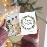Fotofamilie | Merry Christmas Pine Wreath Postca Briefkaart<br><div class="desc">Fotofamilie | Vrolijke kerst dennenkrans</div>