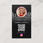 Fotofeed Grid Social Media QR Code Zwart Glitter Visitekaartje (Voorkant)