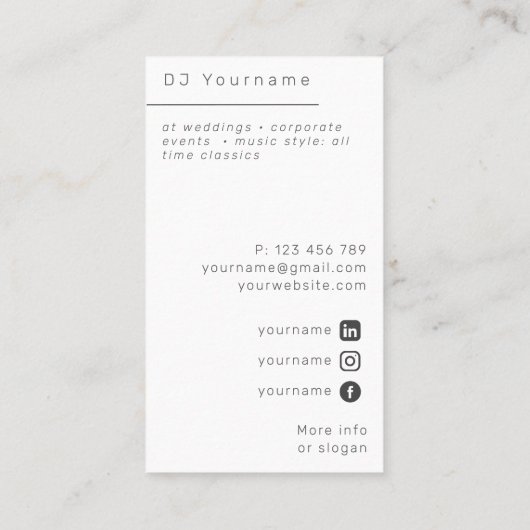 Fotofeest DJ bruiloften Visitekaartje (Achterkant)