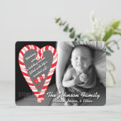 Fotofeestdag: Candy Cane Heart Foto Feestdagenkaart (Staand voorkant)