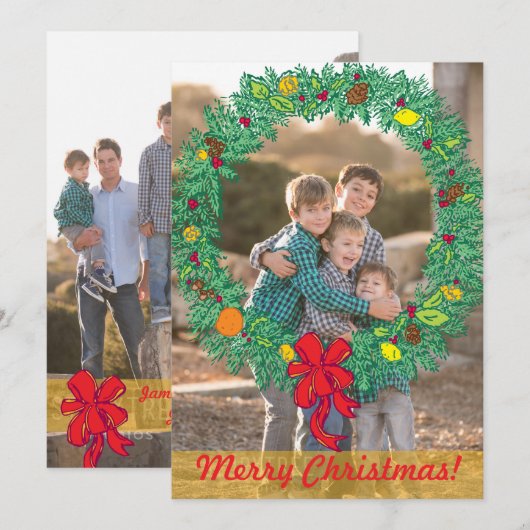 Fotofeestdag: Merry Kerstmis Wreatfoto Feestdagenkaart (Voorkant / Achterkant)