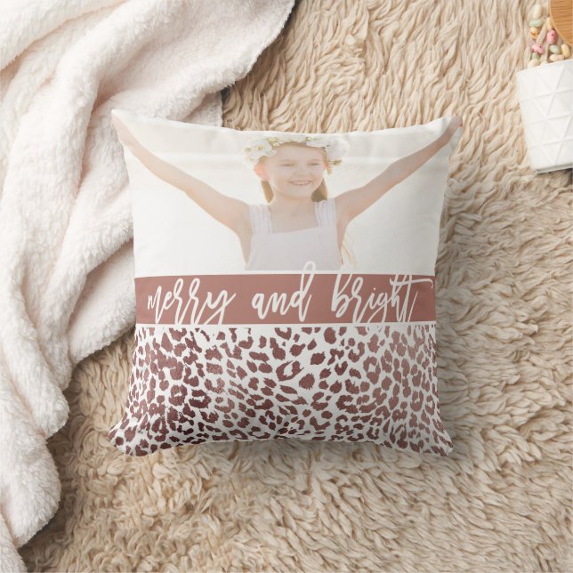 Fotofeestdag voor Merry and Bright Leopard Kussen (Deken)