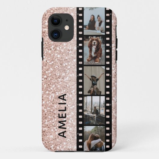 Fotofilm Strip Faux Roze Glitter Persoonlijk Case-Mate iPhone Case (Achterkant)