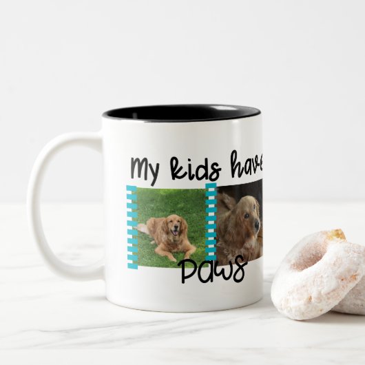 Fotofoto-Mok Pagina's Mijn kinderen hebben poten Tweekleurige Koffiemok (Met donut)