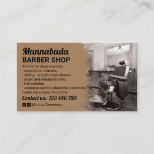 Fotofoto van de Barberwinkel met bruine retro-stoe Visitekaartje