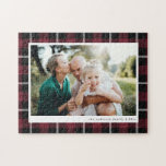 Fotofoto van de moderne Bourgogne, rustige tartan  Legpuzzel<br><div class="desc">De Burgundy moderne rustic tartan checkt het cadeau van de familiefoto. Stijlvol modern elegant design.</div>
