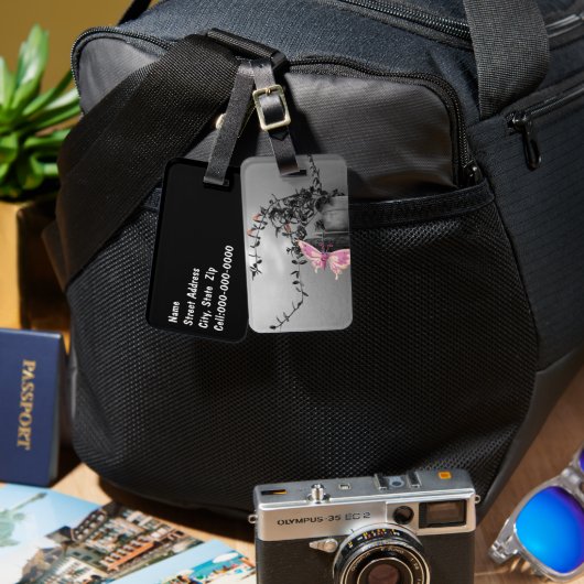 Fotofoto van stilstaande kleurenfotoflitser bagagelabel (Voorkant /achterkant)