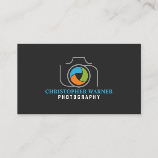 Fotofotocamera Shutter Green Oranje Blue Grey Visitekaartje (Voorkant)