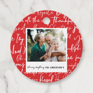 Fotofoto's met moderne, vette, vette tekenfilm bedankjes labels