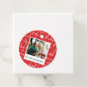 Fotofoto's met moderne, vette, vette tekenfilm bedankjes labels (In situ)