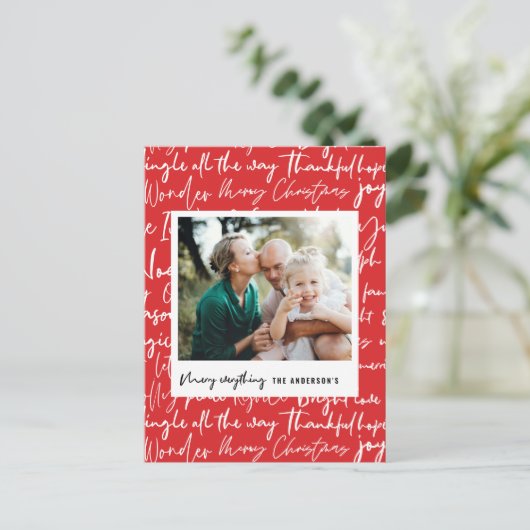 Fotofoto's met moderne, vette, vette tekenfilm feestdagenkaart (Staand voorkant)