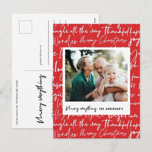 Fotofoto's met moderne, vette, vette tekenfilm feestdagenkaart (Voorkant / Achterkant)