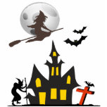 Fotofoto's van Halloween Haunted House Staand Fotobeeldje<br><div class="desc">Op een volle maandag rond het gehakte huis zijn er heksen en vleermuizen vliegen. Dit ontwerp is aanpasbaar en is beschikbaar voor verschillende producten. Toevoegen van tekst is optioneel.</div>