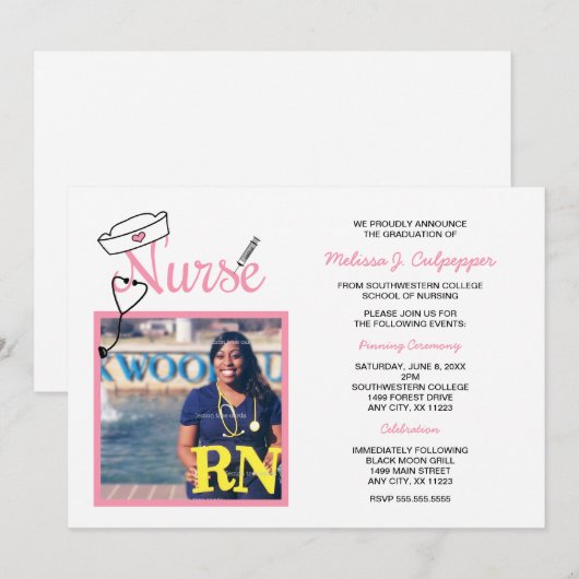 Fotofoto's van zurig afstuderen, viering roze kaart (Voorkant / Achterkant)