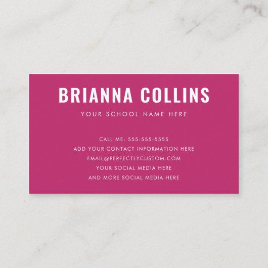Fotofuchsia van het afstuderen van de student visitekaartje (Achterkant)