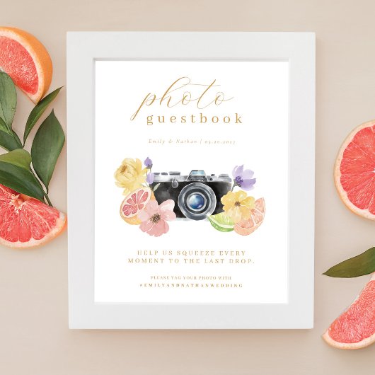 Fotogastenboek Citrus Bruiloft Aquarel Camera Poster