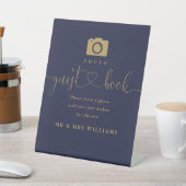 Fotogastenboek Navy Blue en Gold Script Reclamebord Met Voetstuk (Insitu)