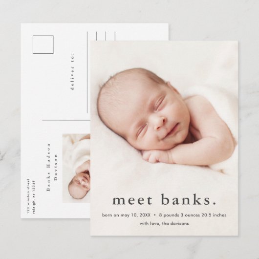 Fotogeboorte Modern Baby 3 Aankondigingskaart (Voorkant / Achterkant)