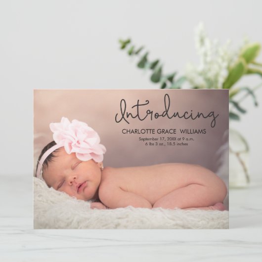 Fotogeboorte van baby Girl Aankondiging (Staand voorkant)
