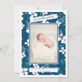 Fotogeboorte van Chic floral beige blue waterverf Aankondiging (Voorkant)
