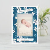 Fotogeboorte van Chic floral beige blue waterverf Aankondiging (Staand voorkant)