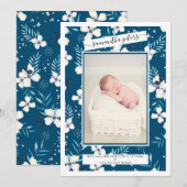 Fotogeboorte van Chic floral beige blue waterverf Aankondiging (Voorkant / Achterkant)