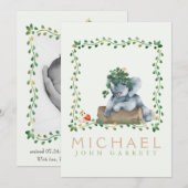 Fotogeboorte van een kleine jongen met een teefje aankondiging (Voorkant / Achterkant)