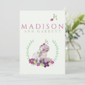 Fotogeboorte van een meisje met een paarse baby me aankondiging (Staand voorkant)