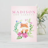 Fotogeboorte van een meisje met roze vos aankondiging (Staand voorkant)