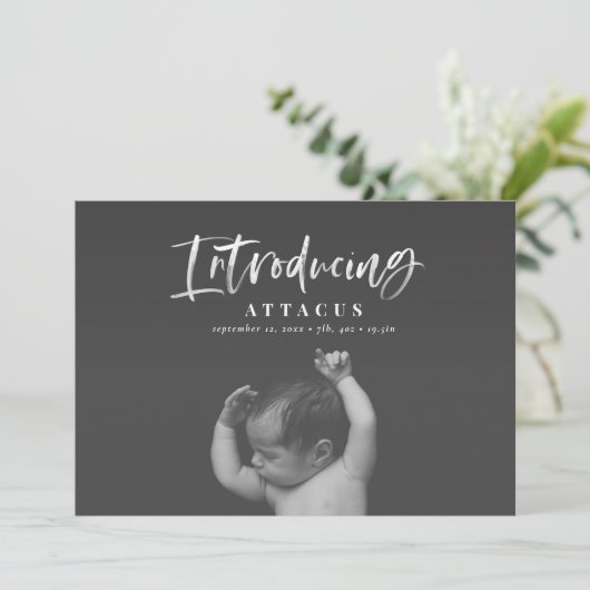 Fotogeboorte van het waterverf script aankondiging (Staand voorkant)