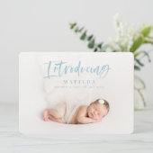 Fotogeboorte van het waterverf script aankondiging (Staand voorkant)