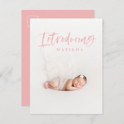 Fotogeboorte van het waterverf script aankondigingskaart (Voorkant / Achterkant)