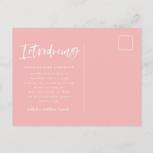 Fotogeboorte van het waterverf script aankondigingskaart (Achterkant)