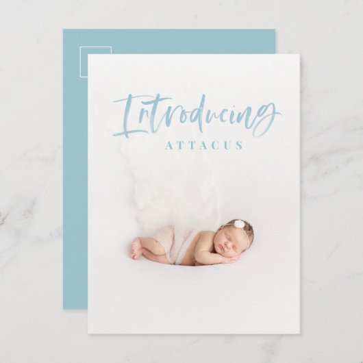 Fotogeboorte van het waterverf script aankondigingskaart (Voorkant / Achterkant)